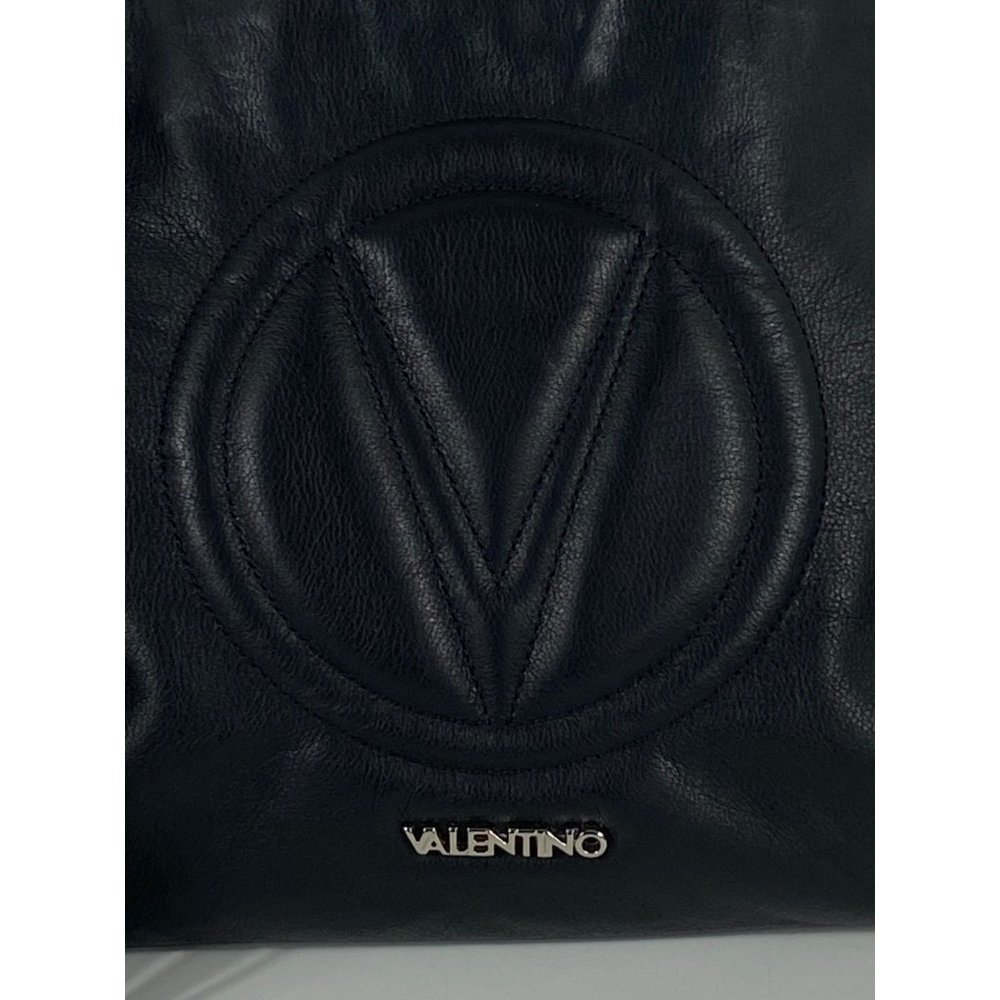 Valentino by Mario Valentino Quilted Logo Chain Strap Leather Hand Bag Blk D137 - Picture 6 of 11